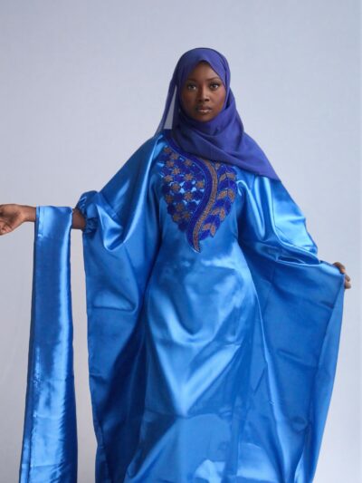 Blue African Batwing with Embroidery