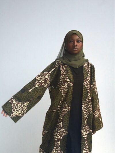 Olive Ankara Wax Open Abaya